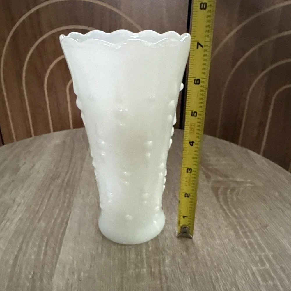 Vintage Anchor Hocking milk glass teardrop and pearls flared vase, 1960s
